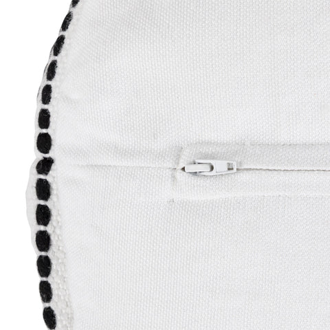 18" White and Black Striped Outdoor Woven Pouf Ottoman
