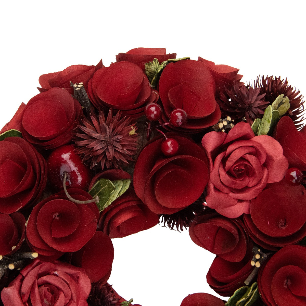  Northlight Red Wooden Roses and Berries Artificial Wreath - 9.5