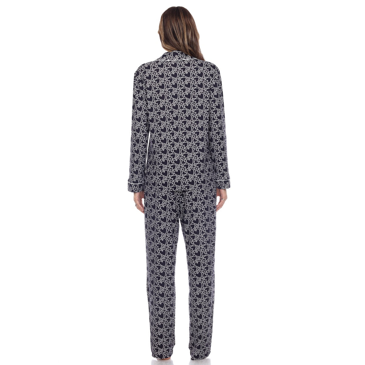  White Mark Women's Long Sleeve Heart Print Pajama Set - M - Bonton