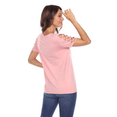 Women's Keyhole Neck Cutout Short Sleeve Top