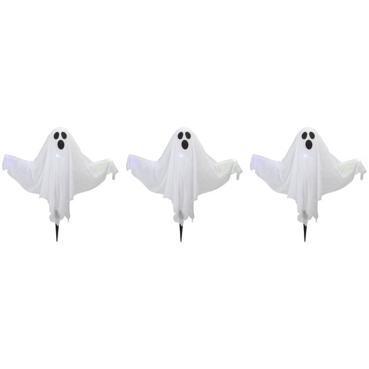 Lighted Color Changing Ghost Halloween Lawn Stakes - 20" - Multicolor - Set of 3