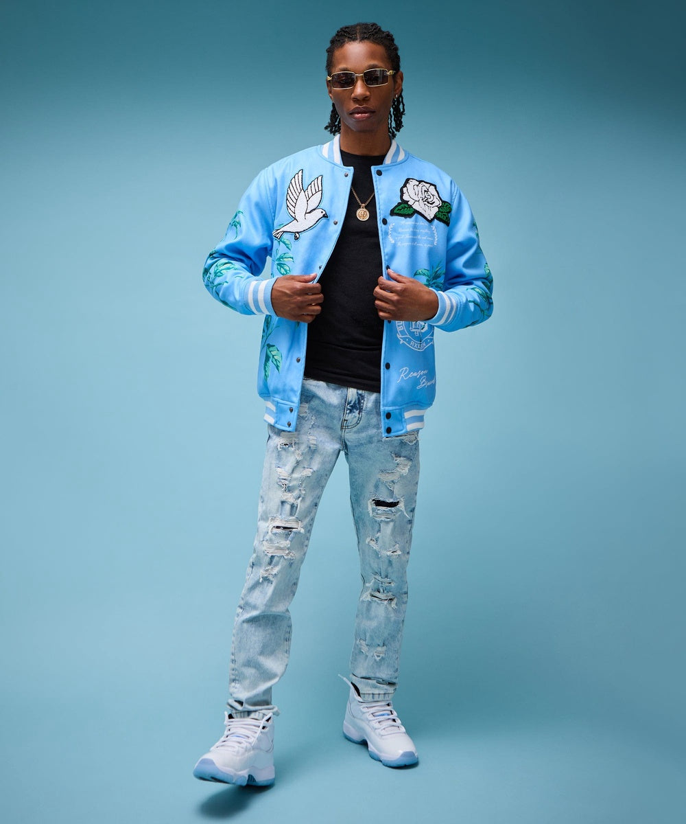  Reason Clothing Dove Wool Varsity Jacket - Light Blue - LIGHT BLUE - Bonton