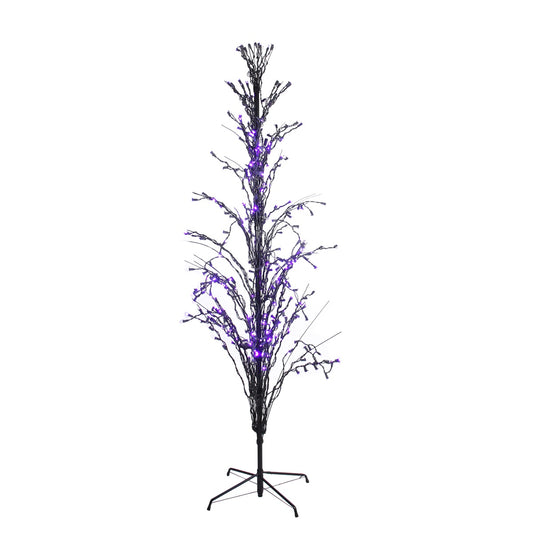 Pre-Lit Cascade Outdoor Halloween Twig Tree - 6' - Purple Lights