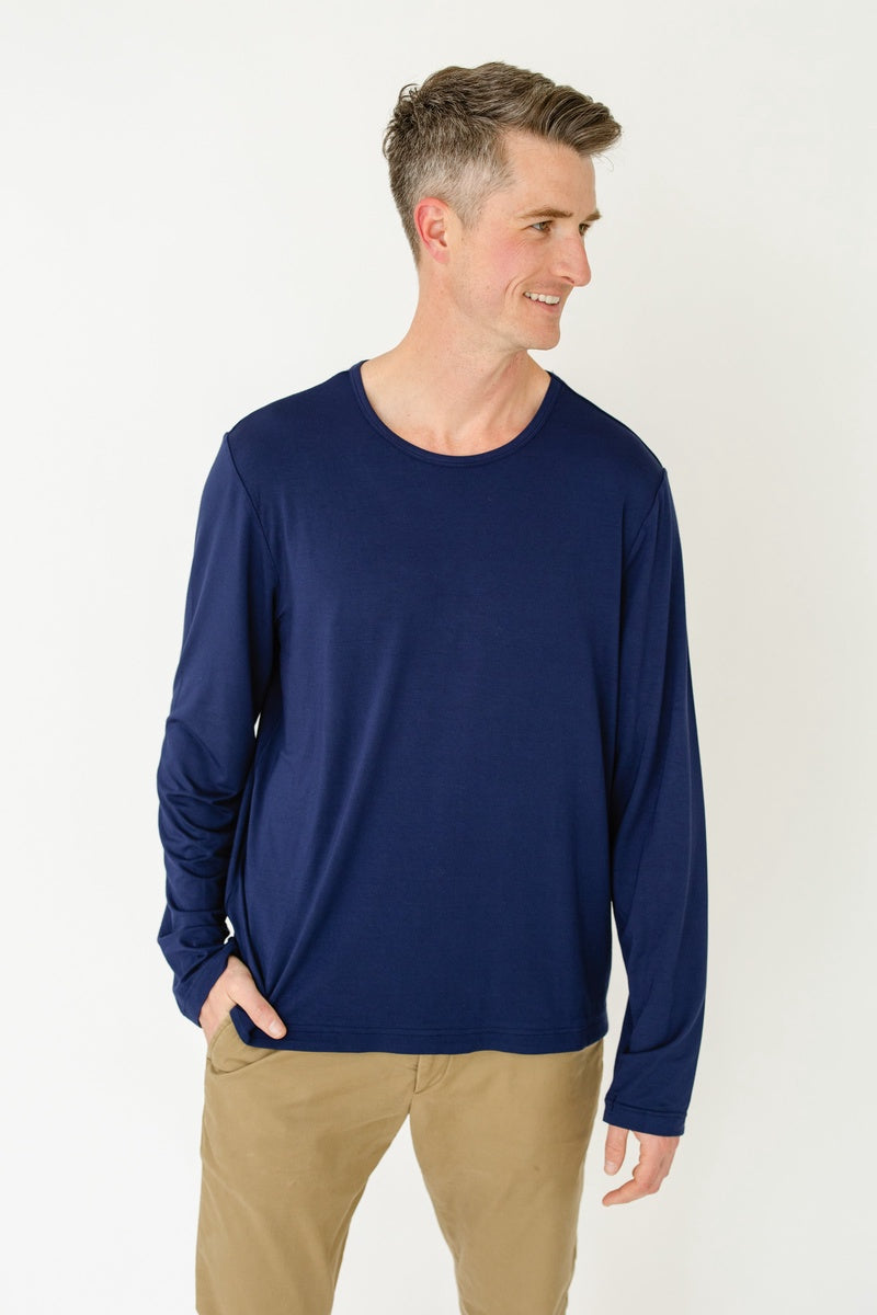  Cabana Life Navy Bamboo Long Sleeve Sun Shirt - S - Bonton