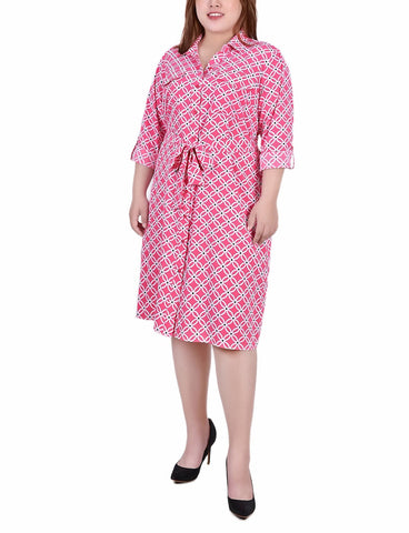 Plus Size Long Sleeve Roll Tab Shirtdress