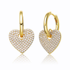 RG 14k Yellow Gold Plated With Cubic Zirconia Heart Dangle Infinity Hoop Drop Earrings