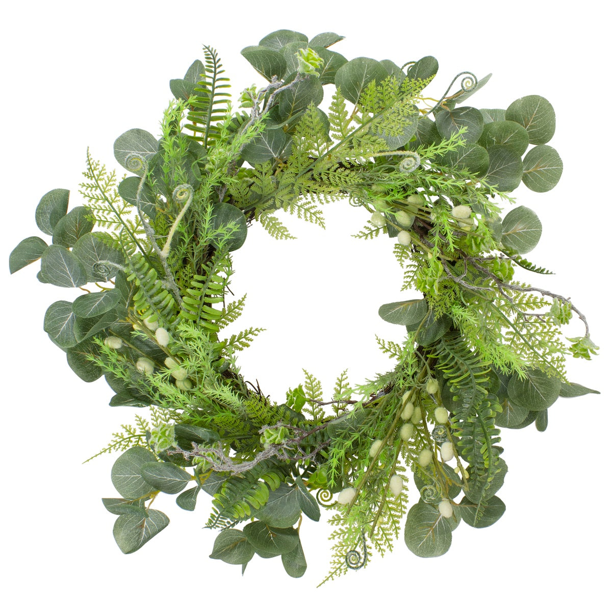  Northlight Eucalyptus and Foliage Springtime Floral Wreath  Green 21