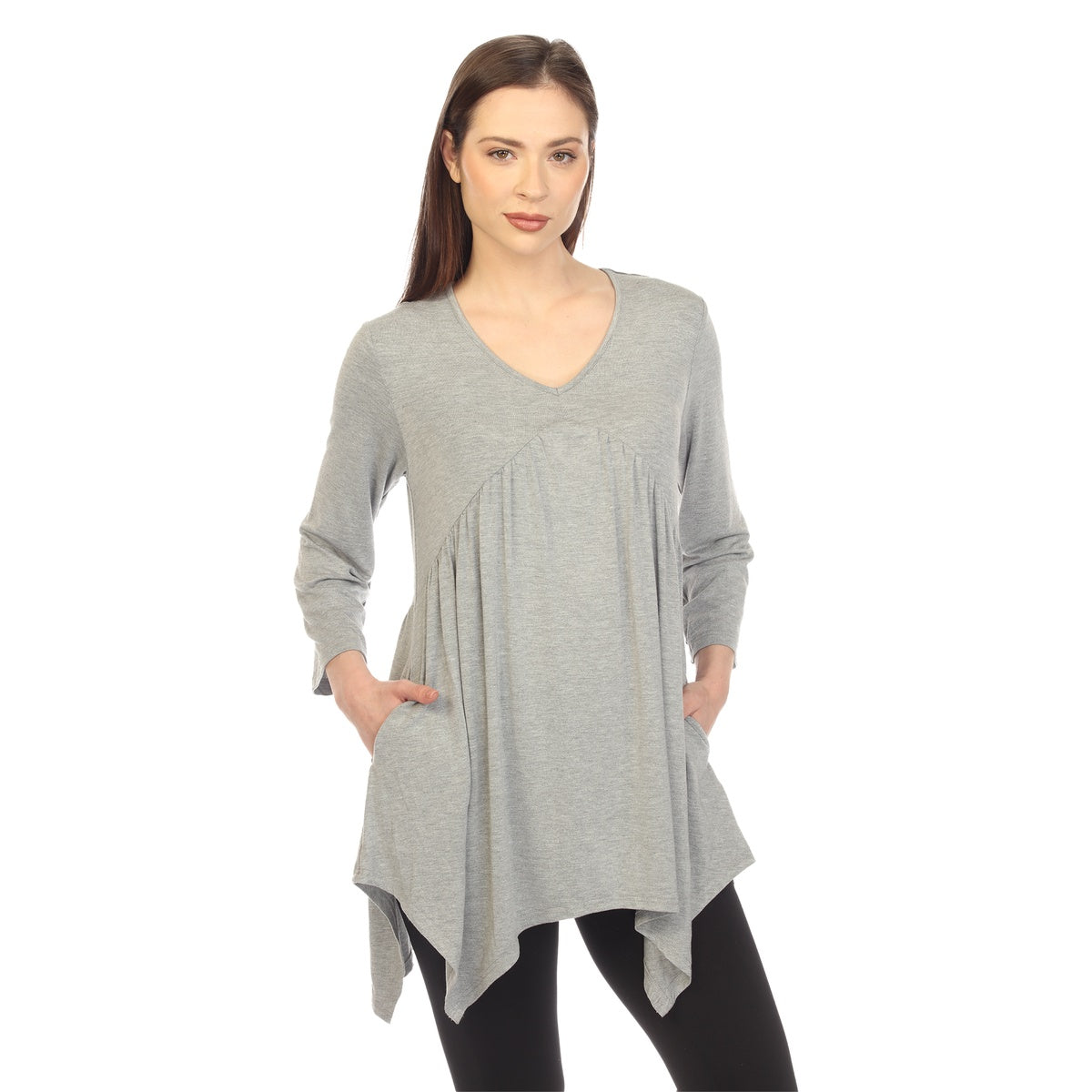  White Mark Women's Empire Waist V-Neck Tunic Top - S - Bonton