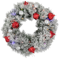 Pre-Lit Battery Operated Snowy Bristle Pine Christmas Wreath - 24" - Dual Color LED Lights