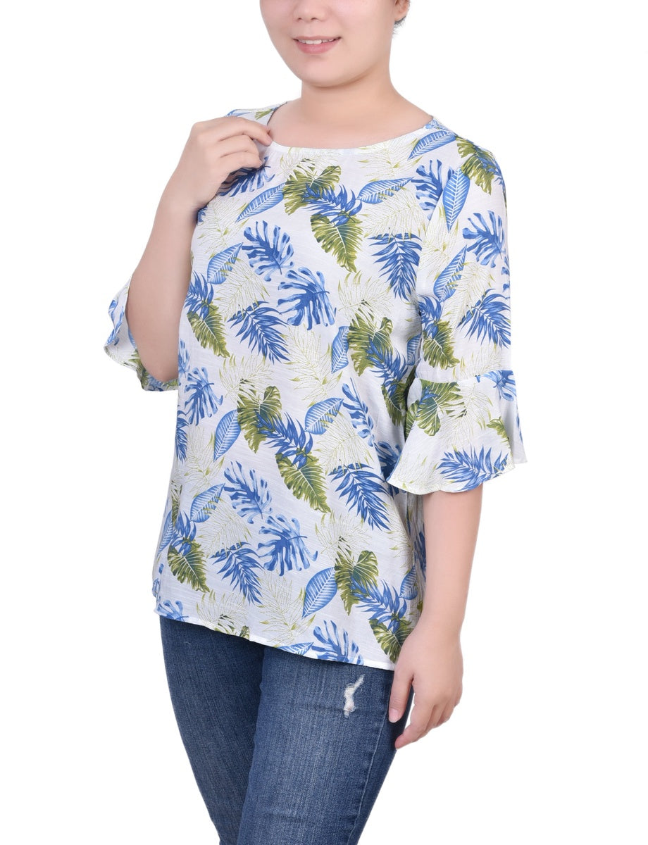  NY Collection Bell Sleeve Blouse - Green Capetropic - Bonton