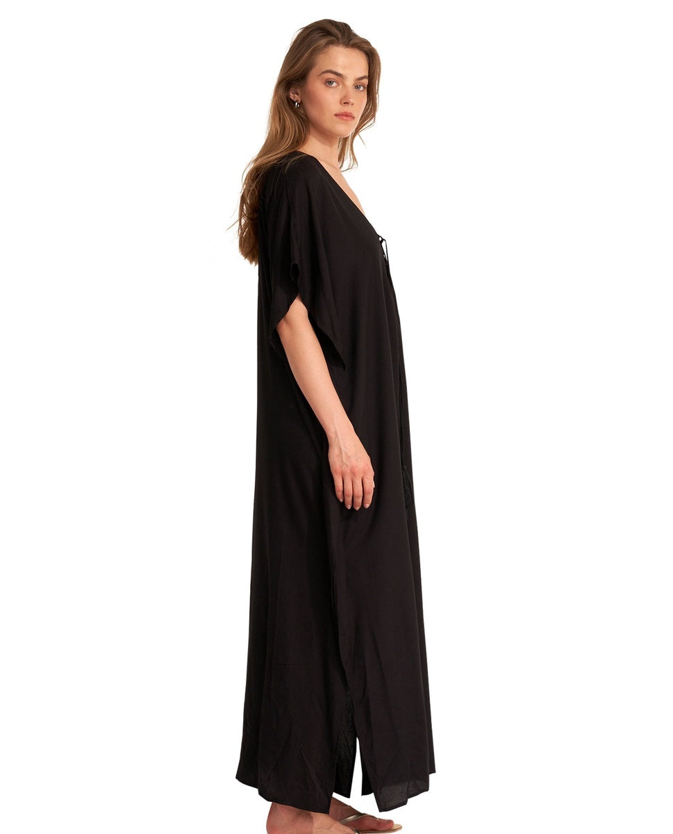  Gottex Beach Life Best Lace Up Cover Up Kaftan - GOTTEX BEACH LIFE BEST BLACK - Bonton
