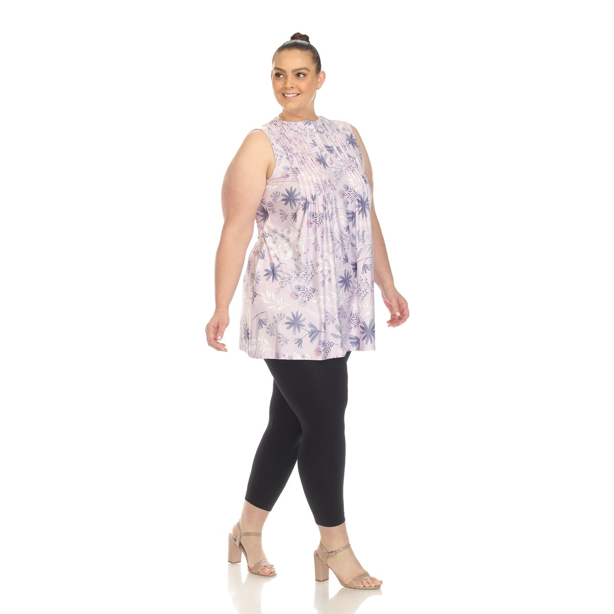  White Mark Plus Size Floral Sleeveless Tunic Top - 1X - Bonton