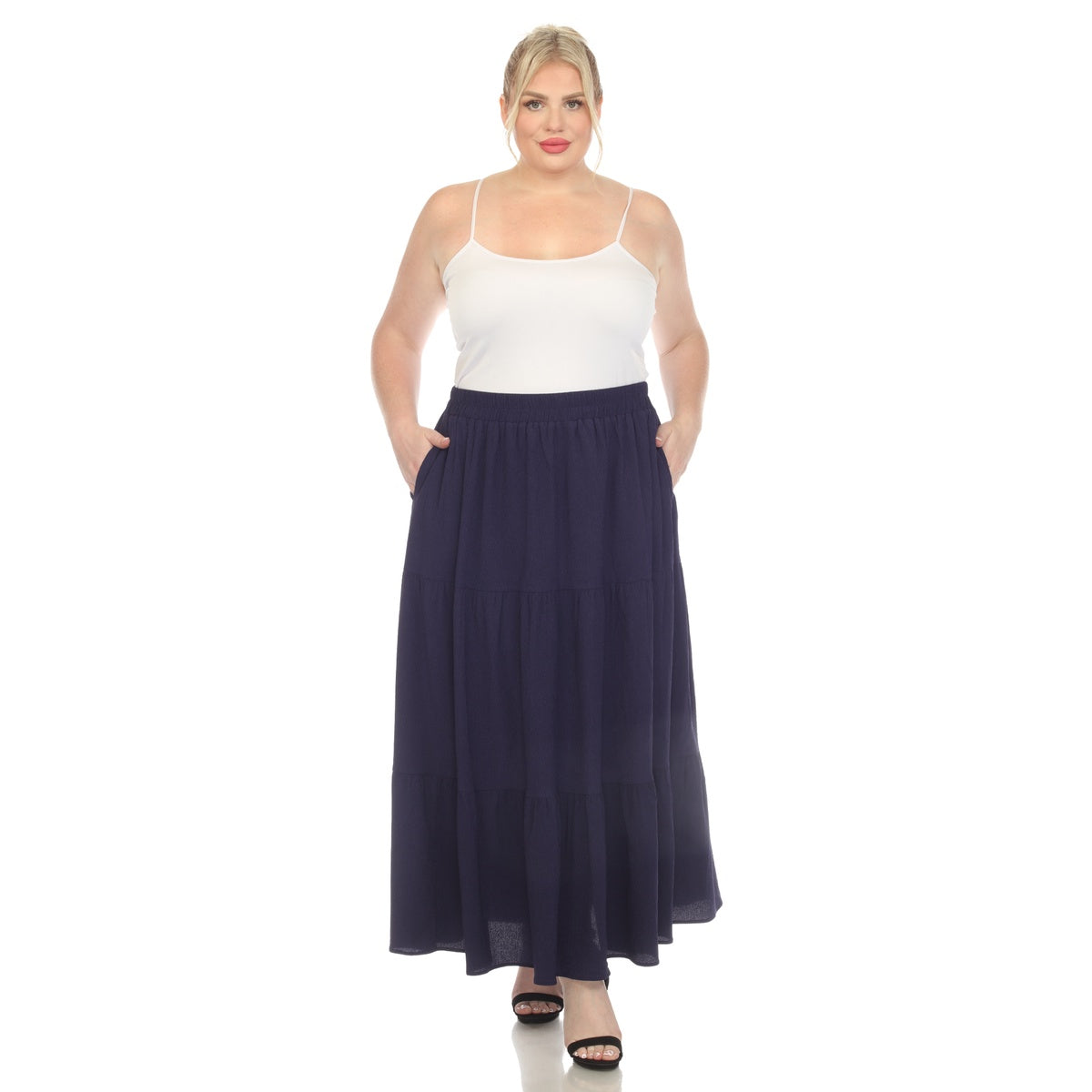  White Mark Plus Size Pleated Tiered Maxi Skirt - 3X - Bonton