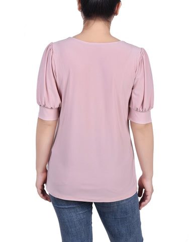 Short Sleeve Balloon Sleeve Top With Hardware