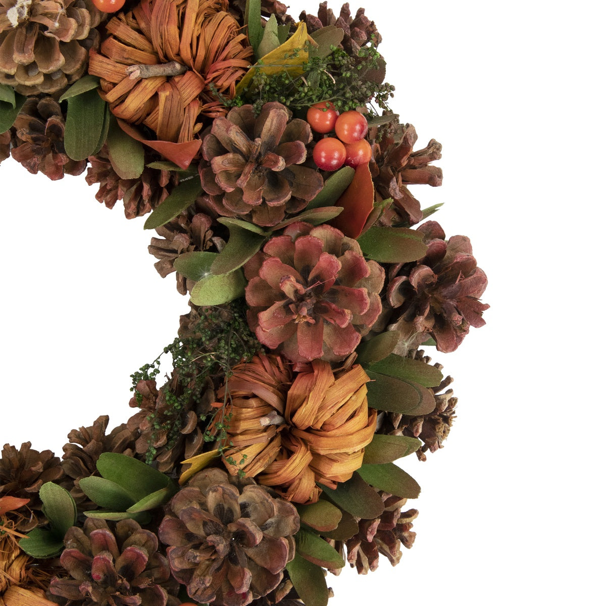  Northlight Orange and Green Fall Wreath With Pumpkins and Pinecones - 13.75 Inch  Unlit - Default Title - Bonton