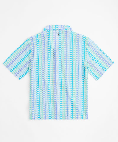 Textured Knit Short Sleeve Button Down Shirt - Light Blue