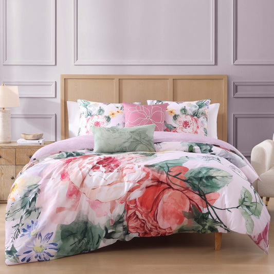 Cool Pink Roses 5 Piece Reversible Comforter Set