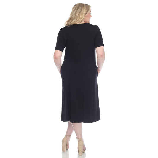 Plus Size Short Sleeve Pocket Swing Midi Dress