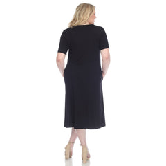 Plus Size Short Sleeve Pocket Swing Midi Dress