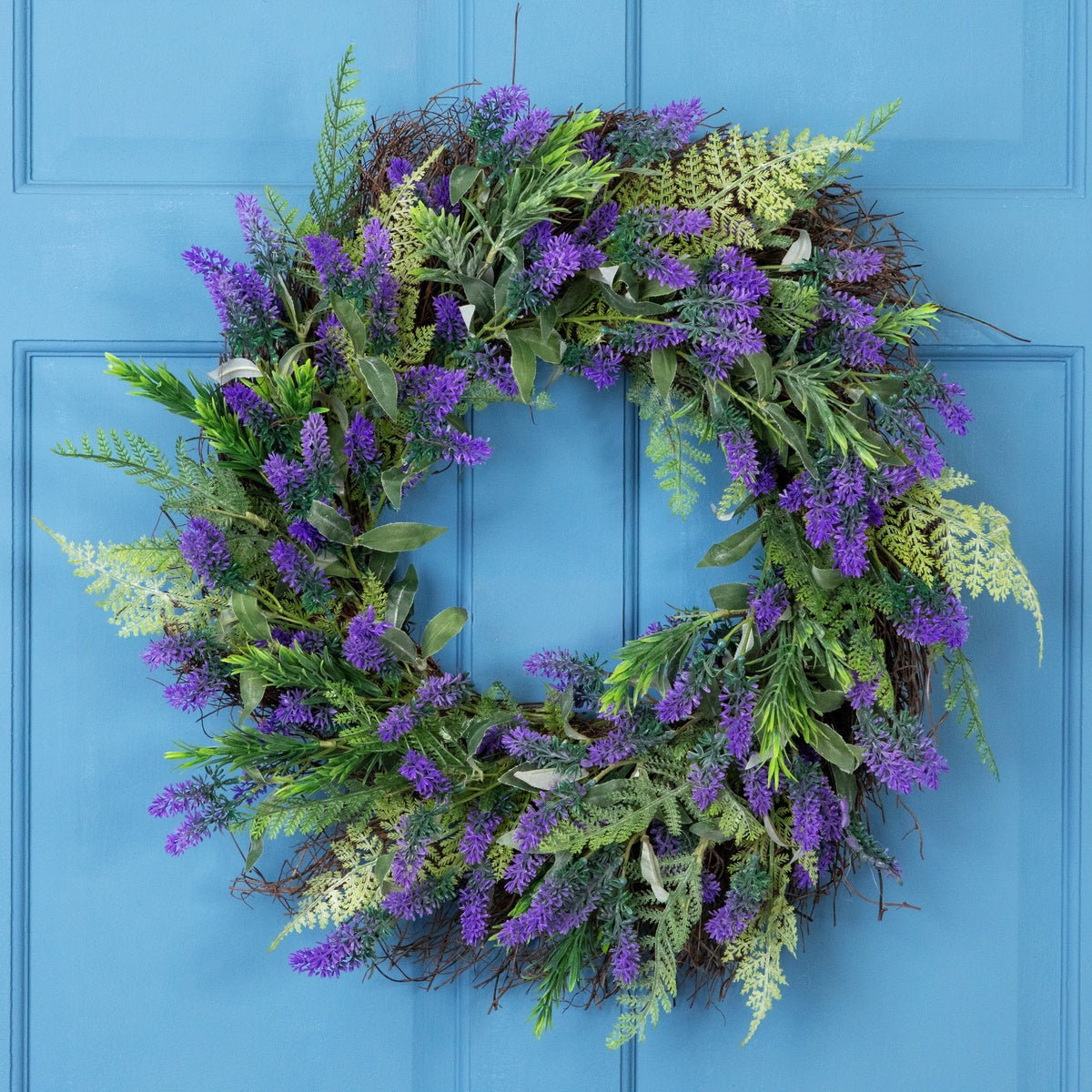  Northlight Lavender and Spring Foliage Artificial Floral Wreath  Purple - 24-Inch - Default Title - Bonton