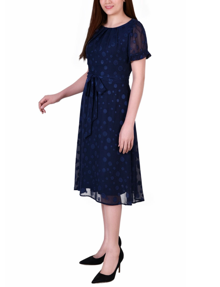  NY Collection Short Sleeve Belted Swiss Dot Dress - Mellow Rose Rectangle - Bonton
