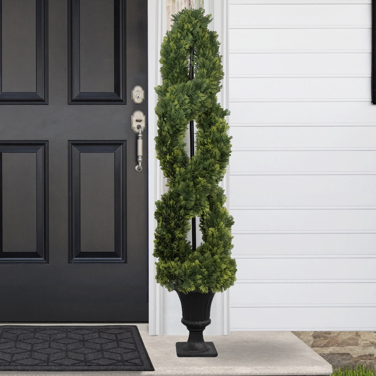  Northlight Real Touch™ Artificial Cedar Double Spiral Topiary Tree in Pot  Unlit - 4.5' - Default Title - Bonton