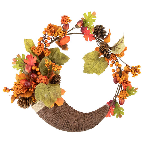 Brown and Orange Leaves and Berries Fall Harvest Wreath  20-Inch