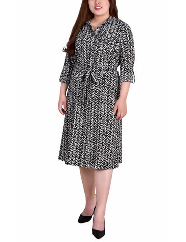 Plus Size Long Sleeve Roll Tab Shirtdress
