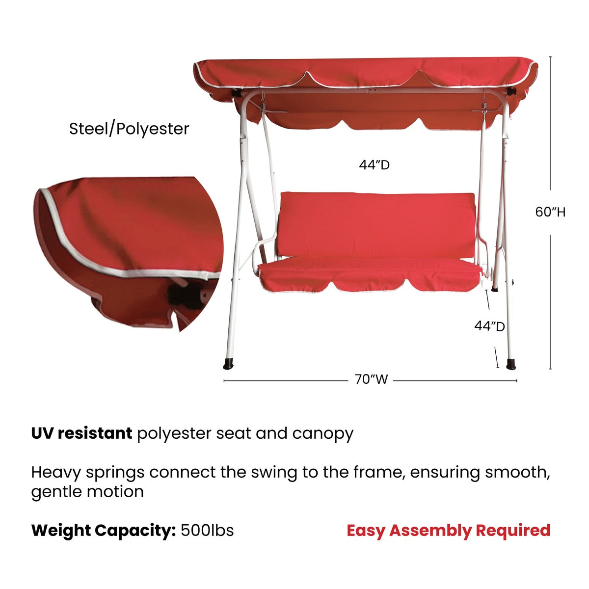  Northlight 3-Seater Outdoor Patio Swing With Adjustable Canopy - Red - Red - Bonton