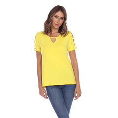 Women's Keyhole Neck Cutout Short Sleeve Top