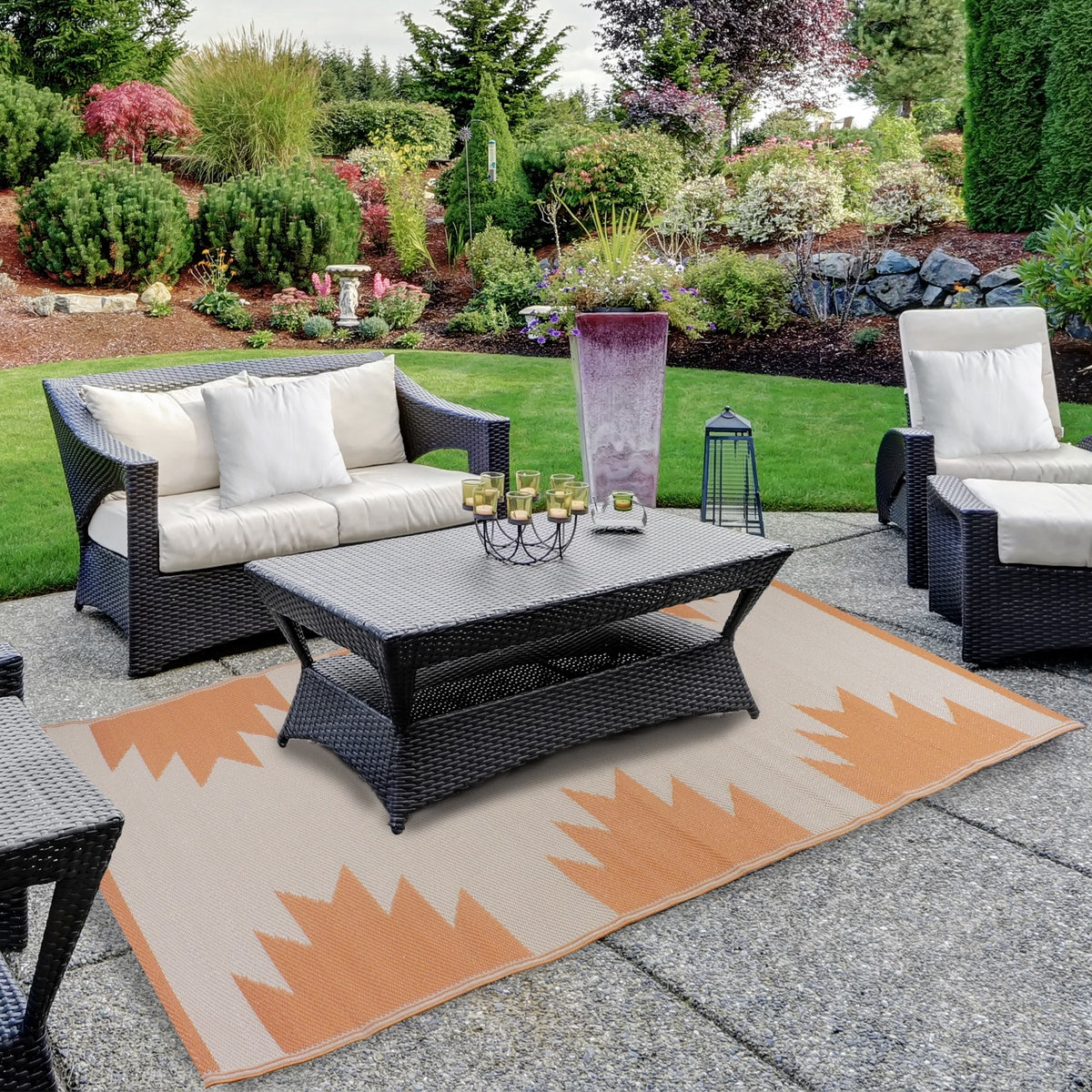  Northlight 4' X 6' Orange and Beige Aztec Print Rectangular Outdoor Area Rug - Orange and Beige Aztec - Bonton