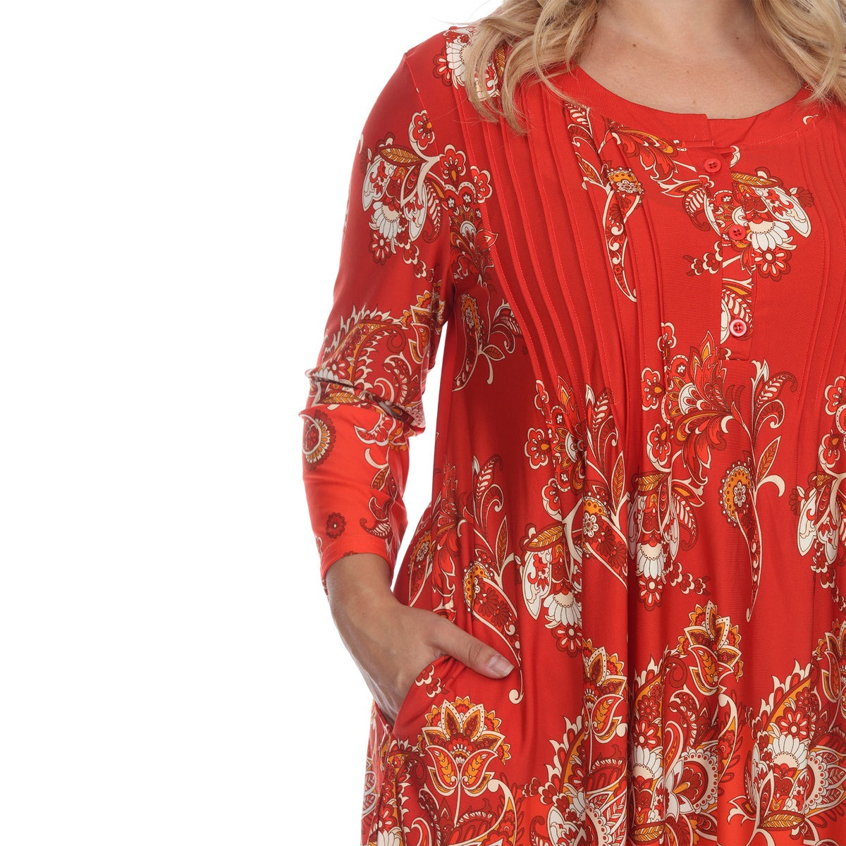  White Mark Plus Size Paisley Scoop Neck Tunic Top With Pockets - 3X - Bonton