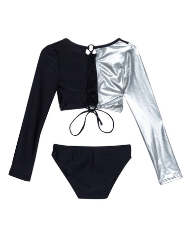Duo Long Sleeve Cropped Rash Guard Top and Bikini Bottom