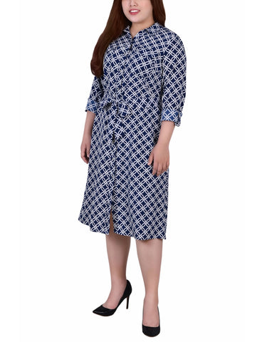 Plus Size Long Sleeve Roll Tab Shirtdress