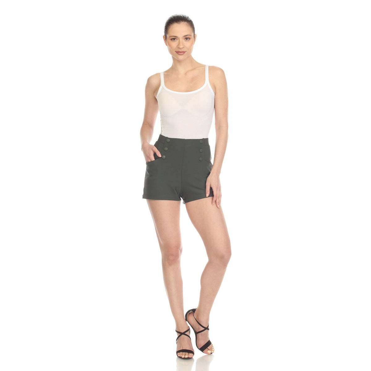  White Mark Tailored Front Button Shorts - XL - Bonton