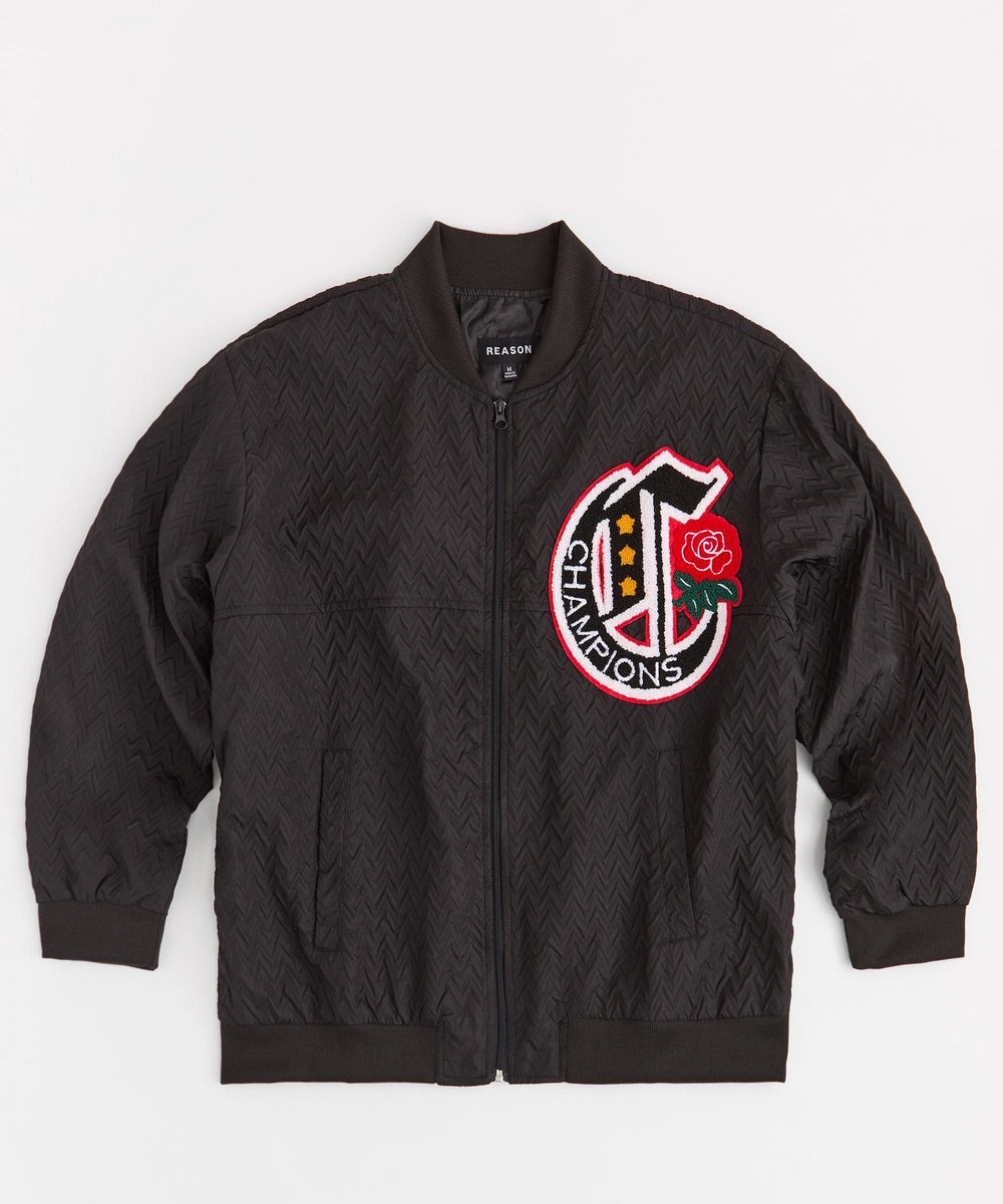  Reason Clothing Coaches Chenille Patched Champions Jacket - Black - BLACK - Bonton