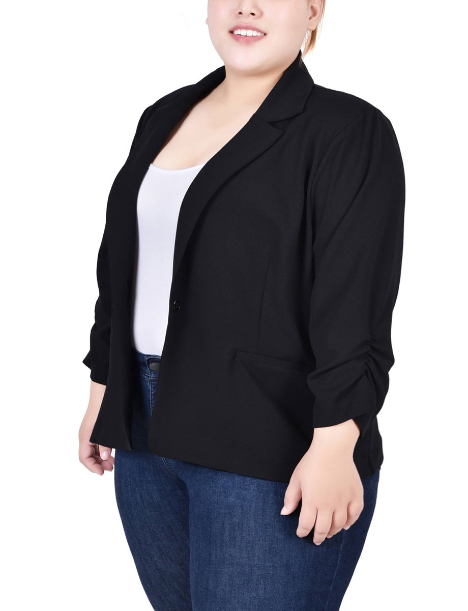  NY Collection Plus Size Long Sleeve Scuba Crepe Jacket - Azalea - Bonton