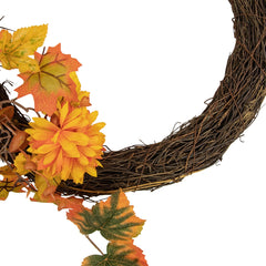 20" Fall Foliage With Mum Flowers Artificial Thanksgiving Twig Wreath - Unlit