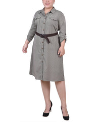 Plus Size 3/4 Roll Tab Sleeve Shirtdress