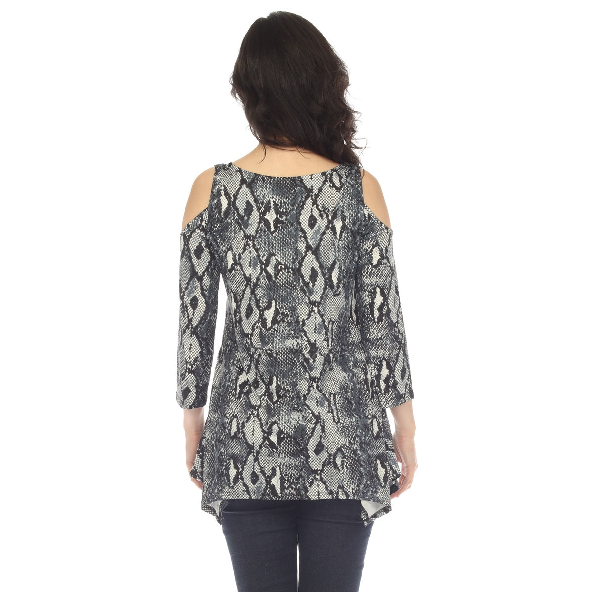  White Mark Women's Snake Print Cold Shoulder Tunic - S - Bonton