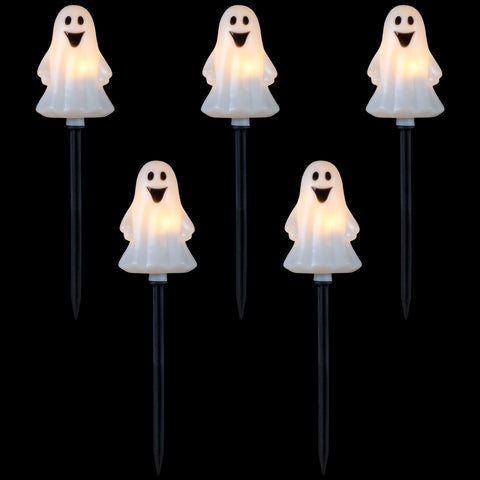 Set of 5 Ghost Shaped Halloween Pathway Markers - 3.75ft Black Wire