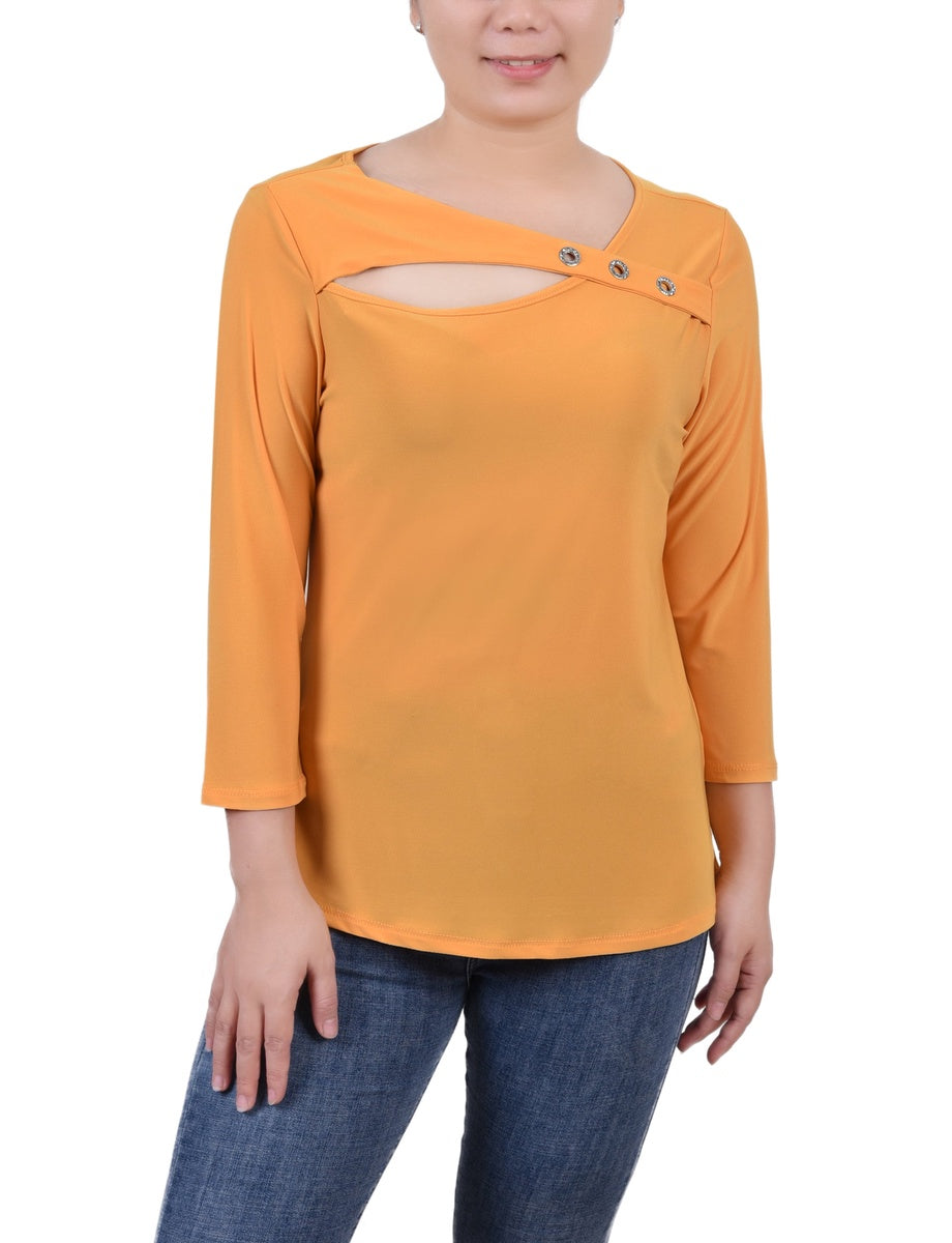  NY Collection 3/4 Sleeve Cutout Top - Navy - Bonton