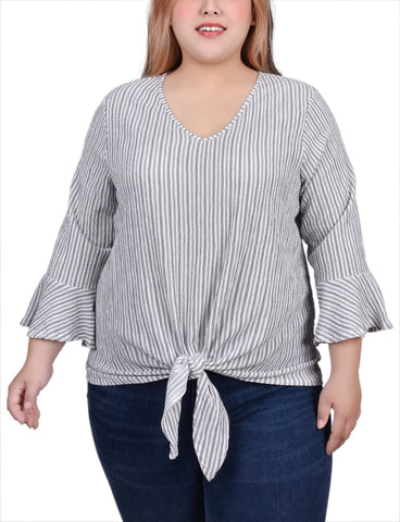 Plus Size 3/4 Bell Sleeve Textured Knit Top