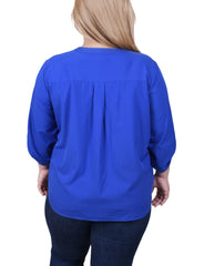 3/4 Tabbed Sleeve Y Neck Blouse