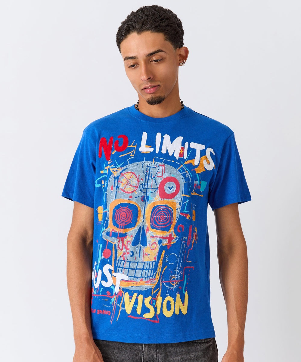  Reason Clothing No Limits Skull Applique Short Sleeve Tee - Blue - BLUE - Bonton