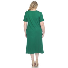 Plus Size Short Sleeve Pocket Swing Midi Dress