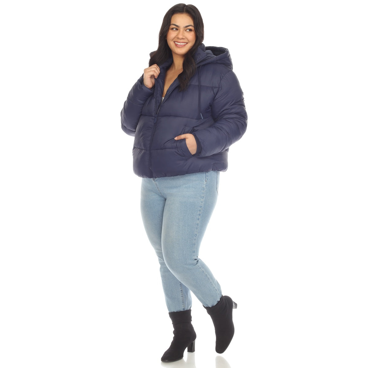  White Mark Plus Size Full Front Zip Hooded Bomber Puffer Coat - 1X - Bonton