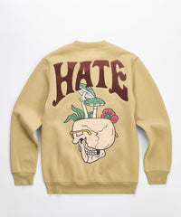 Love Hate Front and Back Chenille Patched Crewneck - Khaki