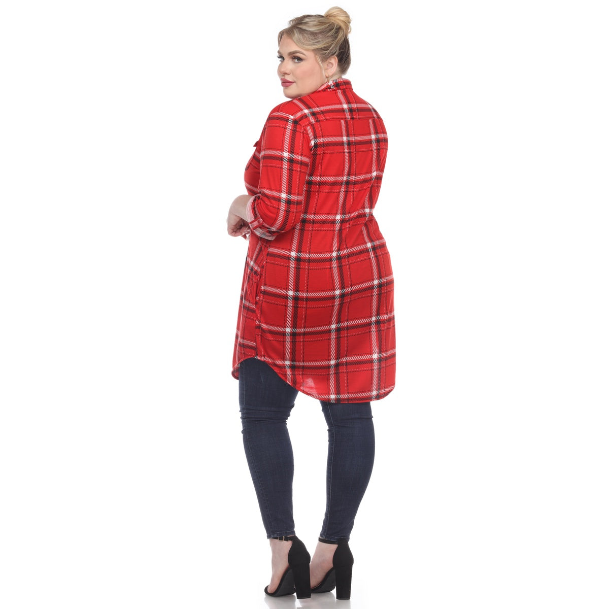  White Mark Plus Size Plaid Tunic Top - 1X - Bonton