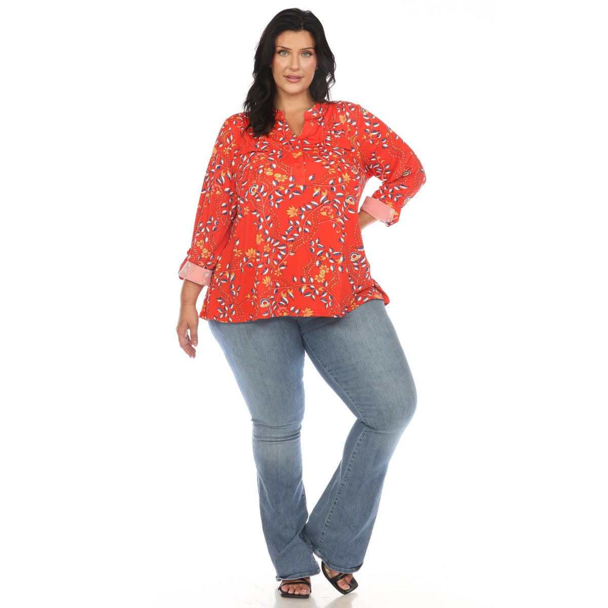  White Mark Plus Size Paisley Button Front Tunic Top - 1X - Bonton